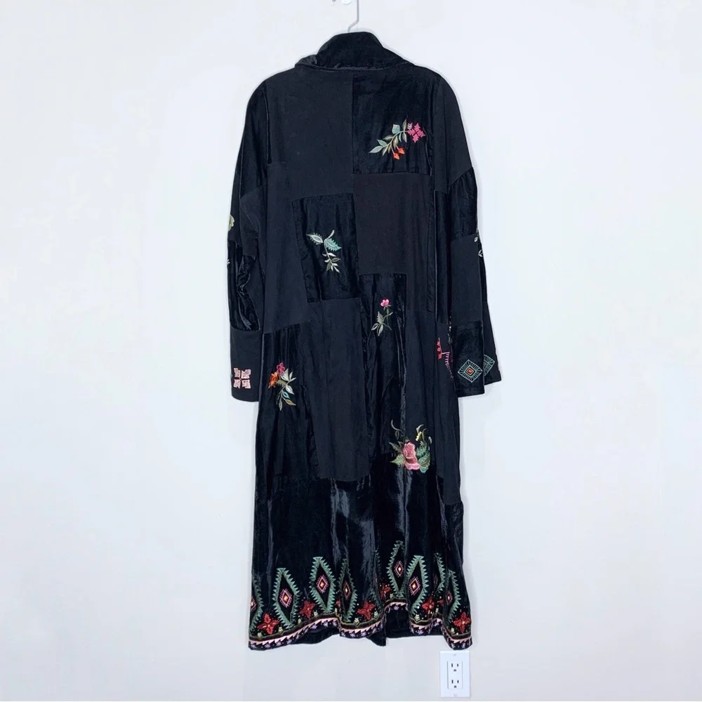Free People Nigel Preston Nora Patchwork Duster (Sz S) Suede Velvet Floral Black